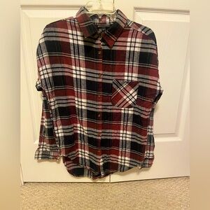 Brandy Melville flannel red black and white plaid cotton button down western